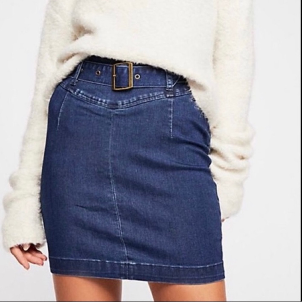 Free people denim pencil skirt with detachable belt